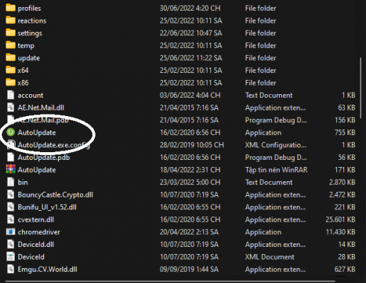Chọn file Auto Update
