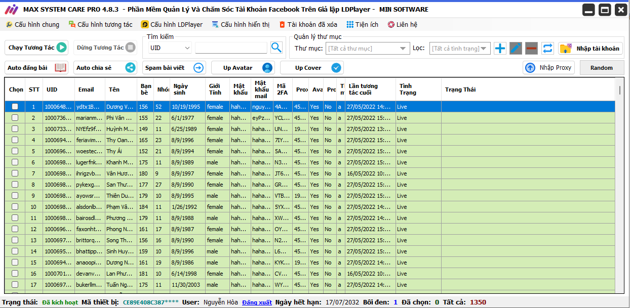 PHẦN MỀM Nuôi Nick Facebook Giả Lập LDPlayer Giao diện của MAX SYSTEM CARE PRO