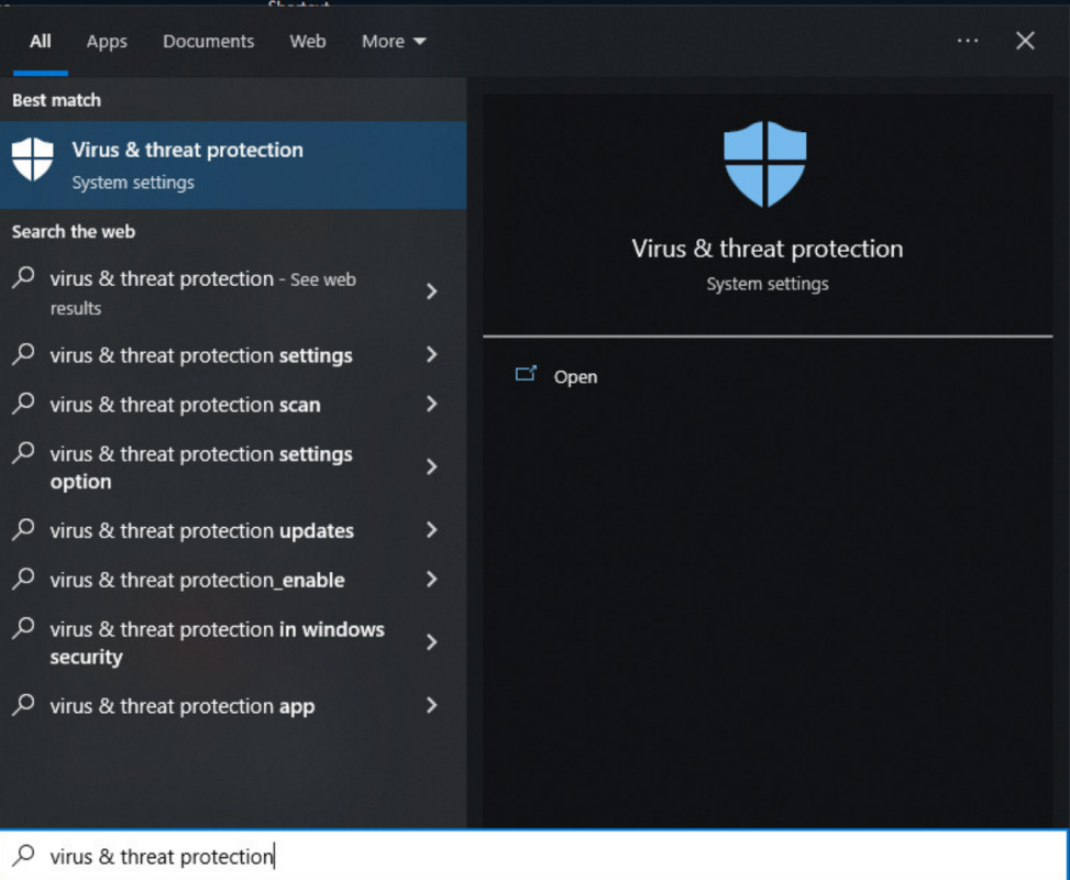 Tìm kiếm từ khóa Virus and Threat protection