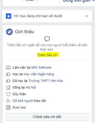Vị trí xuất hiện tiểu sử facebook Vị trí xuất hiện tiểu sử facebook